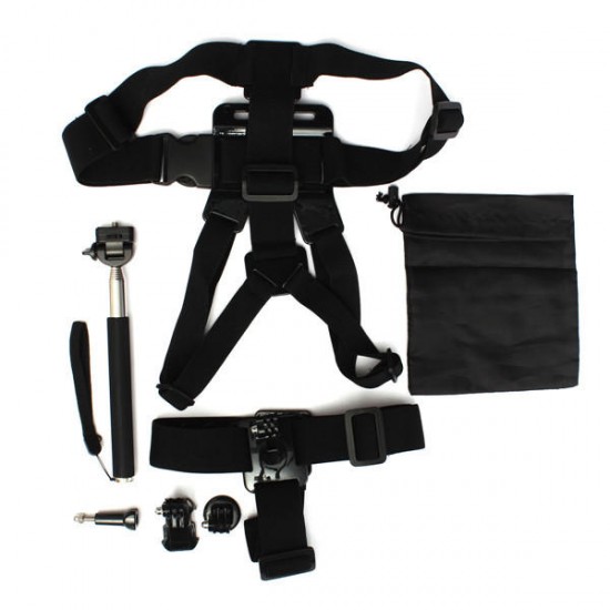 6 In 1 Chest Harness Head Strap Mount Monopod Tripod Adapter For Gopro Yi SJcam