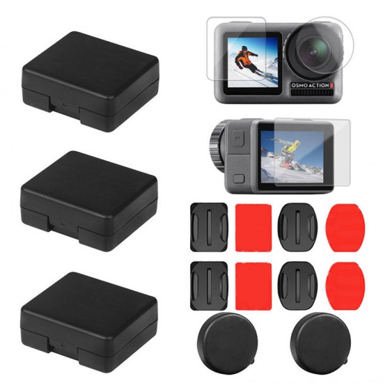 Screen Protective Film Lens Cap Battery Case Sticker Mount Set for DJI OSMO Action Sports Camera