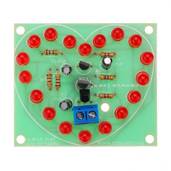 Assembled Electronic Heart-shaped LED Flash Light Module Board 3-4V 6.1x6.8cm