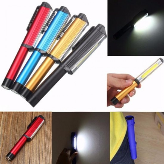 3W LED COB Pocket Pen Clip Light Work Inspection Lamp Magnetic Torch Flashlight