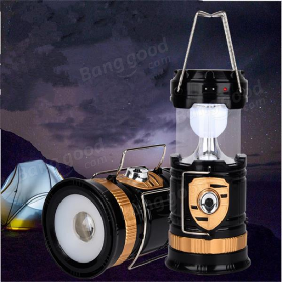 Solar Powered Rechargeable Rotating Flashlight Collapsible Outdoor LED Camping Lantern AC110-220V