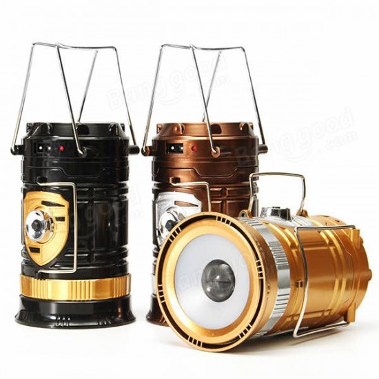 Solar Powered Rechargeable Rotating Flashlight Collapsible Outdoor LED Camping Lantern AC110-220V