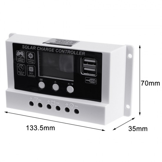 10A/20A/30A 12V/24V LCD Solar Charger Controller USB Dual Solar Panel Regulator