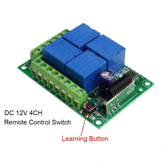 433MHz Universal Wireless Remote Switch DC12V 4CH RF Relay Receiver Module for Remote Garage/LED/Home