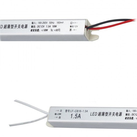 Thin LED Driver Power Supply AC180-260V To DC12V 18W/24W/36W/48W/60W/72W Lighting Transformer