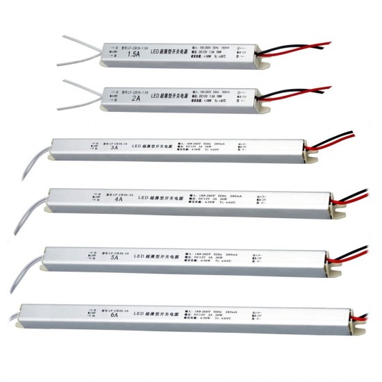 Thin LED Driver Power Supply AC180-260V To DC12V 18W/24W/36W/48W/60W/72W Lighting Transformer