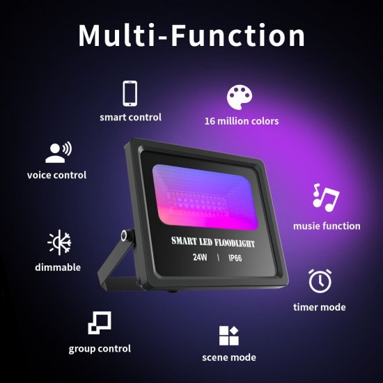 24W Smart BT Mesh LED Flood Light Waterproof IP66 2000LM Floodlight RGBCW APP Control 24W Smart BT Mesh LED Flood Light Waterproof IP66 2000LM Floodlight RGBCW APP Control