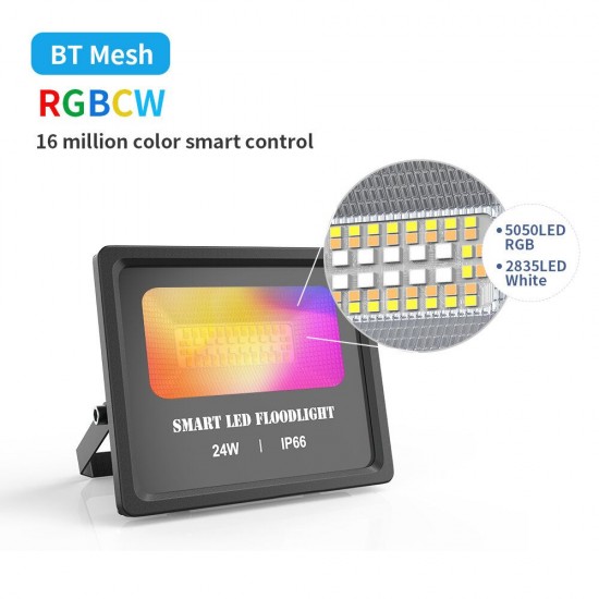 24W Smart BT Mesh LED Flood Light Waterproof IP66 2000LM Floodlight RGBCW APP Control