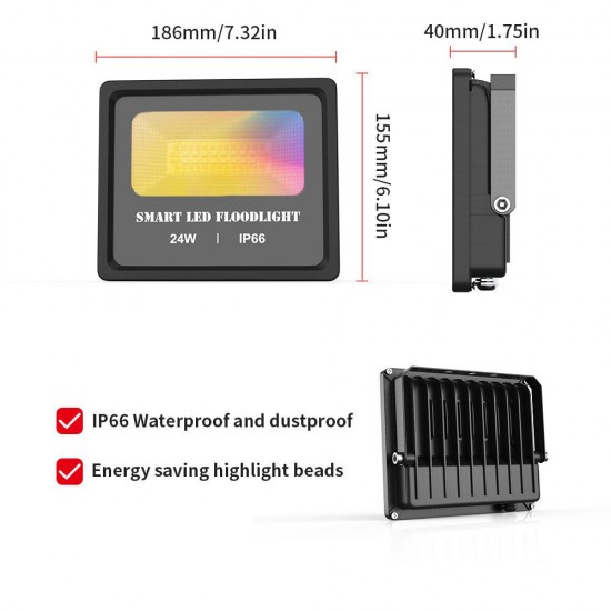 24W Smart BT Mesh LED Flood Light Waterproof IP66 2000LM Floodlight RGBCW APP Control 24W Smart BT Mesh LED Flood Light Waterproof IP66 2000LM Floodlight RGBCW APP Control