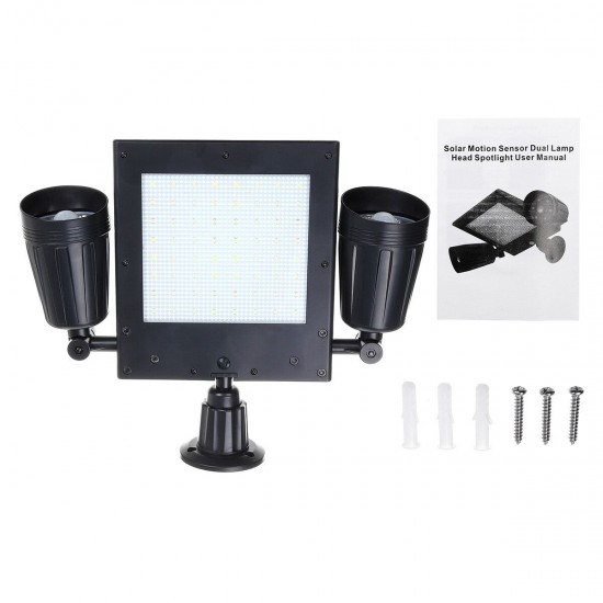 64LED Solar Flood Light Dual Head 360° Rotatable Outdoor Motion Sensor Wall Lamp