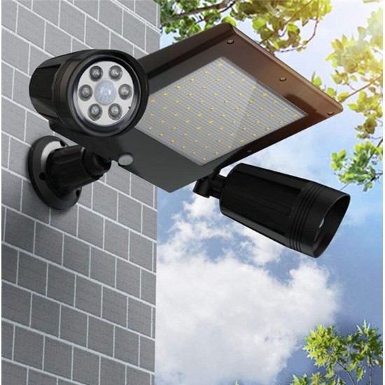 64LED Solar Flood Light Dual Head 360° Rotatable Outdoor Motion Sensor Wall Lamp