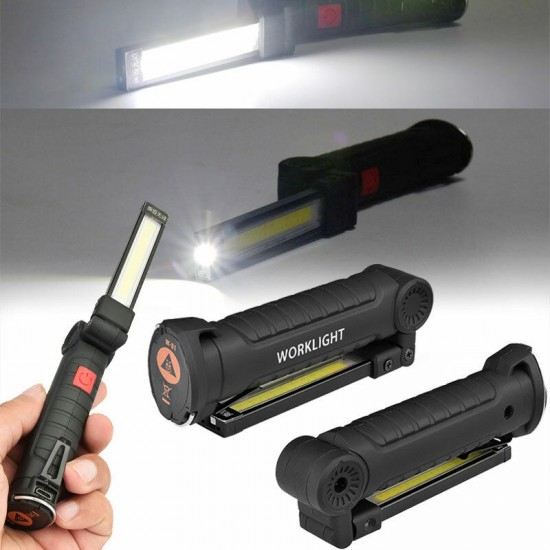 360° Rotation USB Rechargeable COB+LED Emergency Worklight Light Lamp Bright