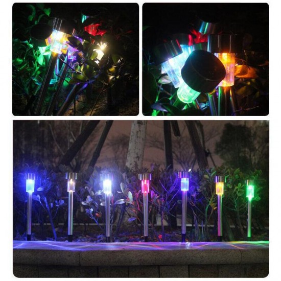 10PCS Stainless Steel Solar Powered LED Lawn Light Outdoor Home Garden Decorative Lamp