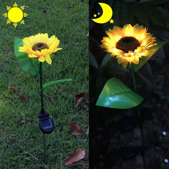 2 Pcs Outdoor Solar Power LED Flower Light Waterproof Chrysanthemum Flower Stake Lamp Home Garden Yard Lawn Path Decor