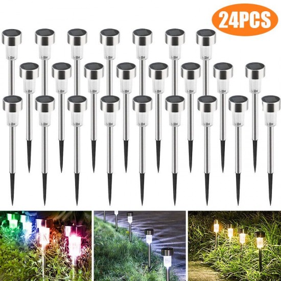 24PCS LED Solar Lawn Path Light Stainless Steel Waterproof Garden Landscape Lamp for Home Street Decor