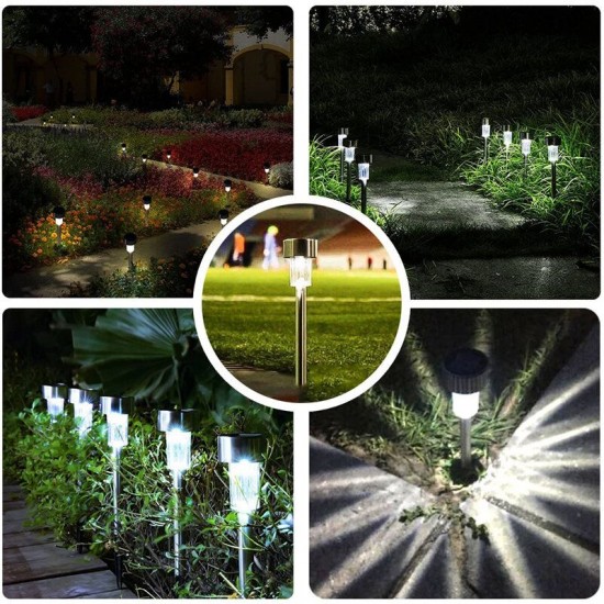 24PCS LED Solar Lawn Path Light Stainless Steel Waterproof Garden Landscape Lamp for Home Street Decor