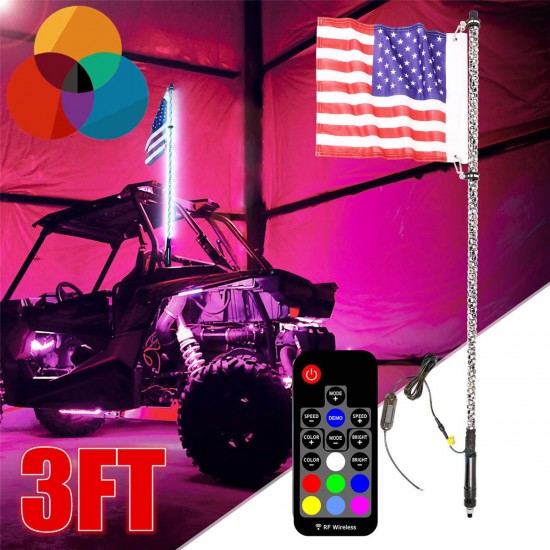 3FT 0.9M RGB LED Bulb Whip 360° Spiral with US Flag & Remote For SUV ATV RZR UTV 3FT 0.9M RGB LED Bulb Whip 360° Spiral with US Flag & Remote For SUV ATV RZR UTV