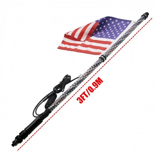 3FT 0.9M RGB LED Bulb Whip 360° Spiral with US Flag & Remote For SUV ATV RZR UTV 3FT 0.9M RGB LED Bulb Whip 360° Spiral with US Flag & Remote For SUV ATV RZR UTV