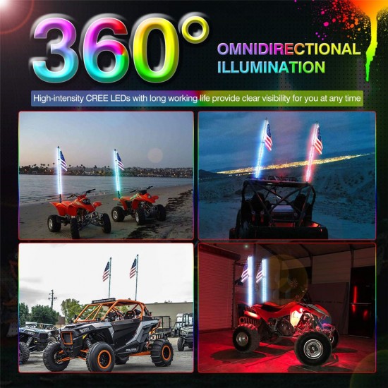 3FT 0.9M RGB LED Bulb Whip 360° Spiral with US Flag & Remote For SUV ATV RZR UTV 3FT 0.9M RGB LED Bulb Whip 360° Spiral with US Flag & Remote For SUV ATV RZR UTV