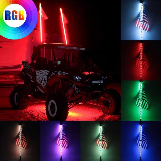 3FT 0.9M RGB LED Bulb Whip 360° Spiral with US Flag & Remote For SUV ATV RZR UTV 3FT 0.9M RGB LED Bulb Whip 360° Spiral with US Flag & Remote For SUV ATV RZR UTV