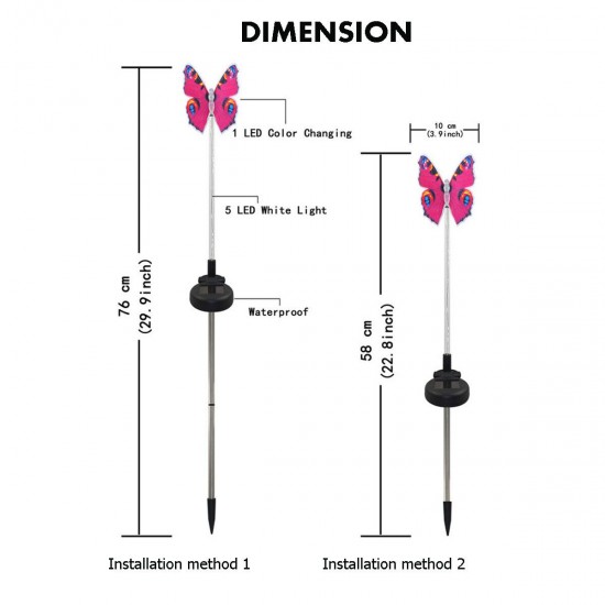 3PCS Solar Powered Butterfly LED Lawn Light Stake Garden Yard Outdoor Landscape Lamp Decor