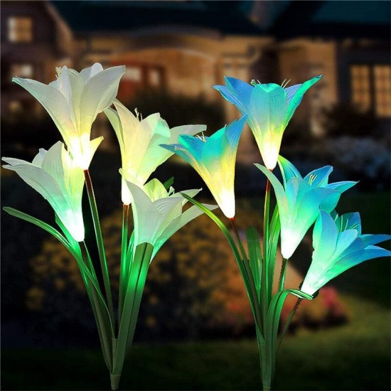 4 LED Solar Power Lily Flower Stake Lights Outdoor Garden Path Luminous Lamps Christmas Decorations Lights
