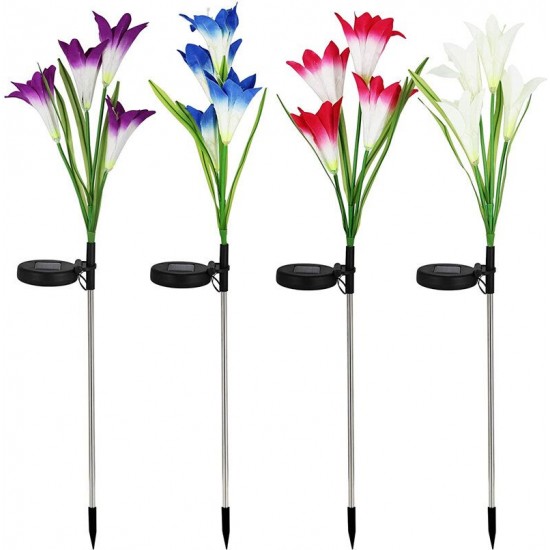 4 LED Solar Power Lily Flower Stake Lights Outdoor Garden Path Luminous Lamps Christmas Decorations Lights