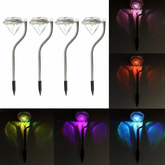 4 PCS Solar Lights Stainless Steel Colour Chang Path Garden Diamond Stake Lights