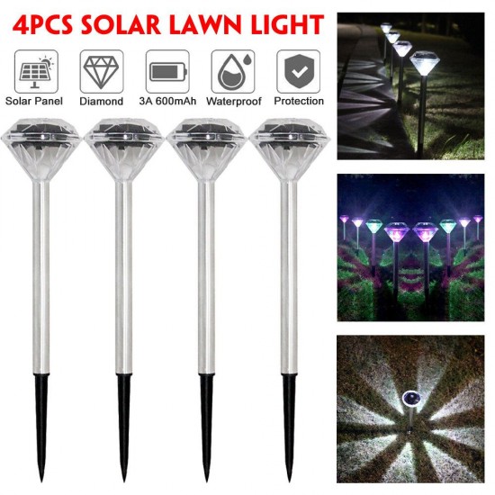 4PCS Solar Powered Diamond LED Lawn Light Waterproof Garden Outdoor Patio Landscape Path Lamp