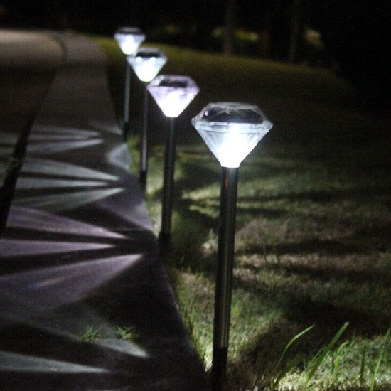 4PCS Solar Powered Diamond LED Lawn Light Waterproof Garden Outdoor Patio Landscape Path Lamp