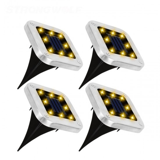 4PCS Solar Powered LED Lawn Light Square Buried Inground Recessed Lamp for Garden Outdoor Deck Path