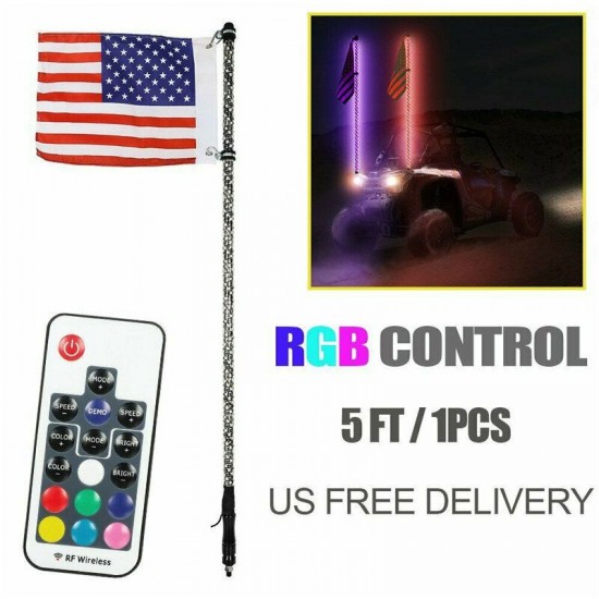 5ft Light Antenna LED Whip Light Flagpole w/Flag Remote For UTV RZR ATV Polaris