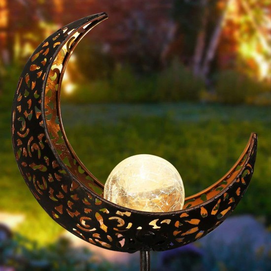 LED Garden Solar Lights Pathway Outdoor Moon Decor Crackle Lawn Lamp Glass