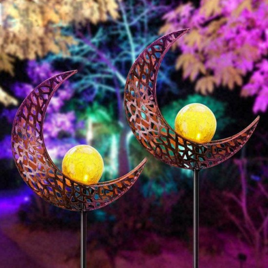 LED Garden Solar Lights Pathway Outdoor Moon Decor Crackle Lawn Lamp Glass