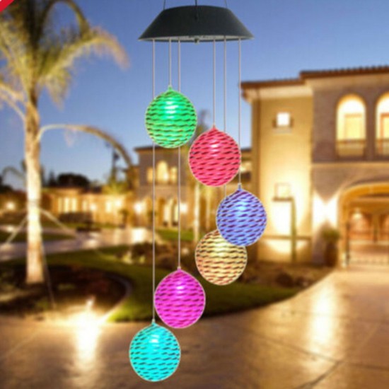 LED Light Solar Light Wind Chime Color Changing Garden Rattan Ball