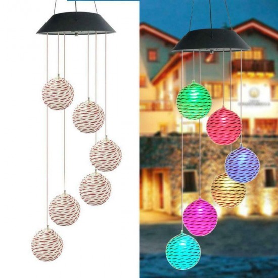 LED Light Solar Light Wind Chime Color Changing Garden Rattan Ball