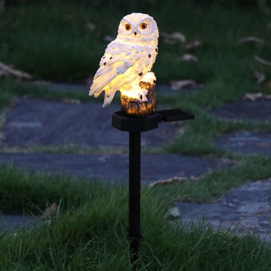 LED Owl Solar Powered Garden Light Resin Statue Lamp Outdoor Ornament Lawn