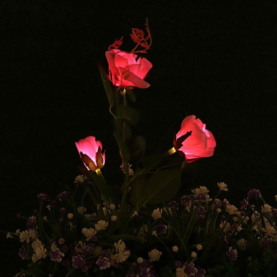 LED Solar Rose Flower Lawn Light Outdoor Garden Stake Lamp Landscape Path Yard Lamp Decor