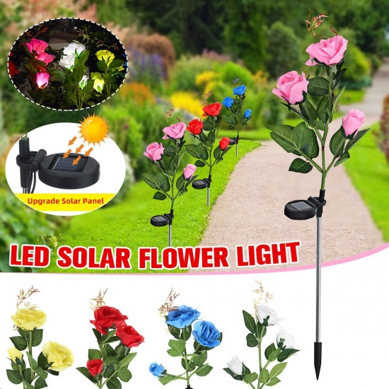 LED Solar Rose Flower Lawn Light Outdoor Garden Stake Lamp Landscape Path Yard Lamp Decor