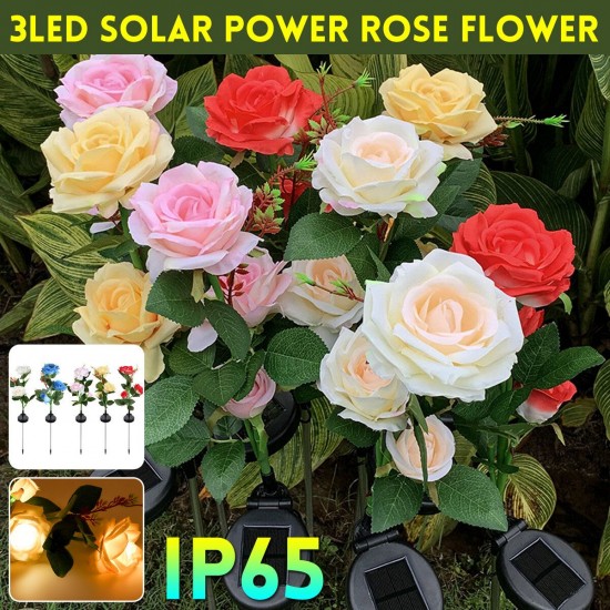 Outdoor LED Solar Rose Flower Light Waterproof Garden Lawn Lamp Landscape Lighting Yard Decoration