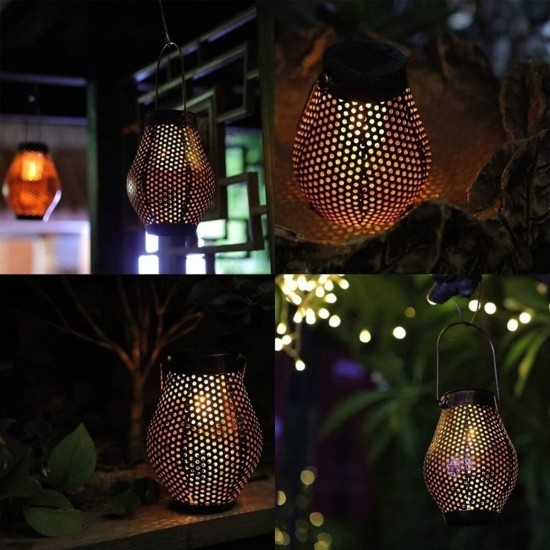 Solar LED Hanging Light Retro Hollow Lantern Outdoor Garden Yard Decoration Lamp Solar LED Hanging Light Retro Hollow Lantern Outdoor Garden Yard Decoration Lamp