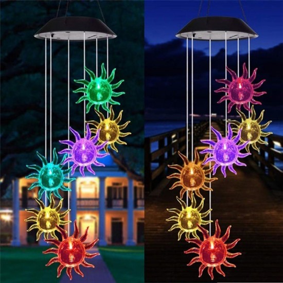 Solar LED Wind Chime Garden Hanging Spinner Light Color Changing Lamp