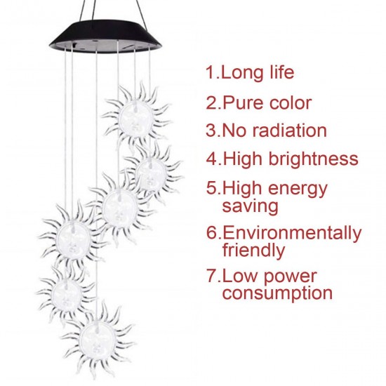 Solar LED Wind Chime Garden Hanging Spinner Light Color Changing Lamp