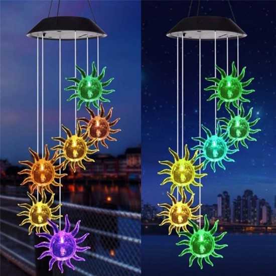 Solar LED Wind Chime Garden Hanging Spinner Light Color Changing Lamp