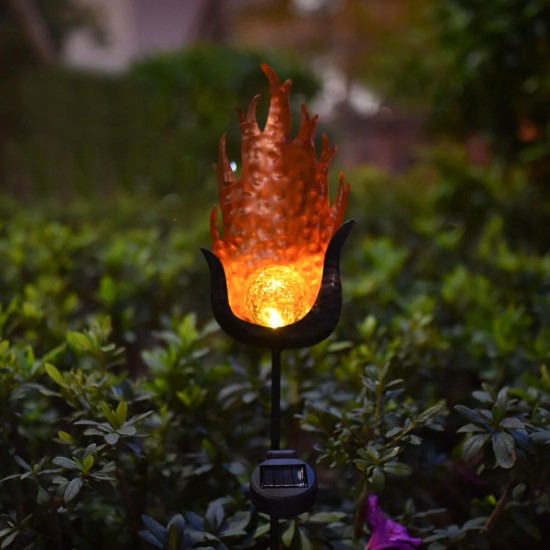 Solar Light Powered Metal LED Garden Light Outdoor Flame Effect Feature Lawn Ornament