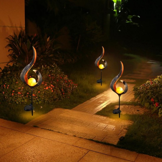 Solar Power Metal LED Ornament Landscape Light Outdoor Flame Effect Lawn Yard Garden Decor