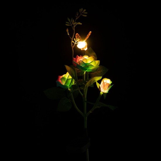 Solar Powered 4LED Artificial Rose and Bee Lawn Lamp Simulation Flower Landscape Garden Solar Light