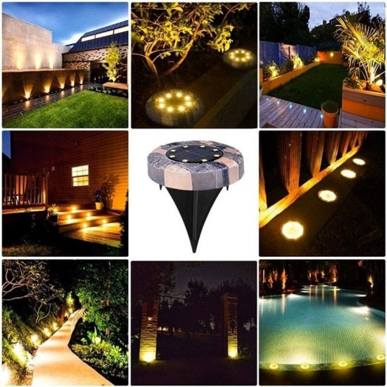 Solar Powered 8/12/16LED Lawn Light Imitation Stone Buried Lamp for Outdoor Garden Path Street