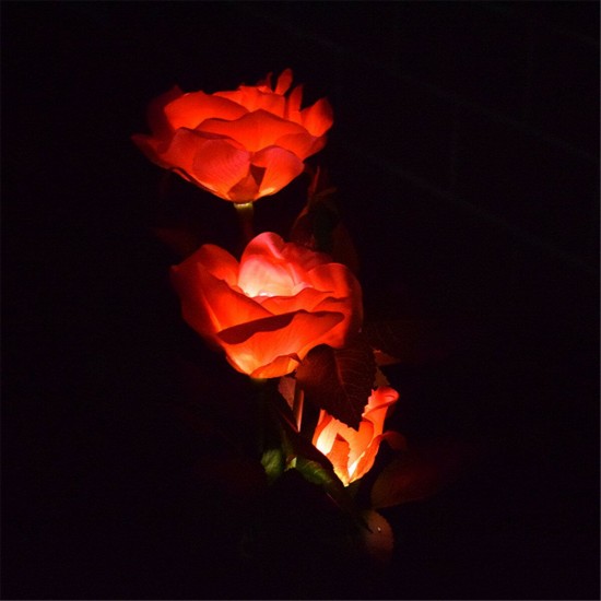 Solar Powered Artificial Rose Flower LED Lawn Light Outdoor Courtyard Garden Decoration