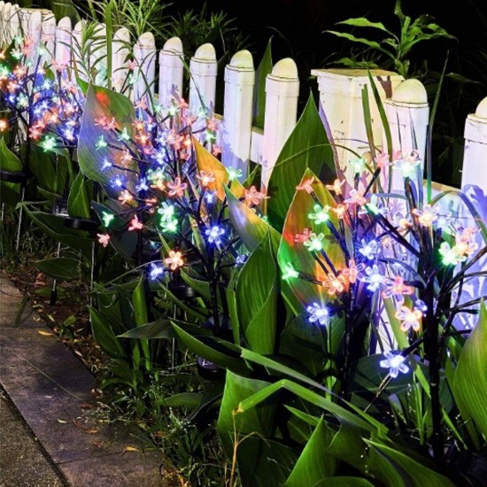 Solar Powered Cherry Flower LED Lawn Light Outdoor Colorful Branch Yard Landscape Lamp Garden Decor